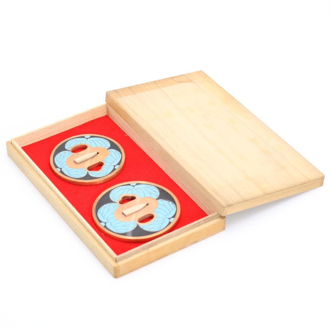 銅製七宝三つ葉葵文鐔 刀装具 一對 桐箱付 V356 1F28 【公式通販】