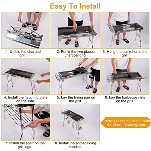 Teqhome Portable Folding Charcoal Bbq Grill, Large Stainless Steel Foldable Outdoor Cooking Kabob Barbecue Grill W/Storage Shelf, Camp Cooker For Camping Backyard Garden Picnic (39X13.4X27.6 Inch) #TOP4