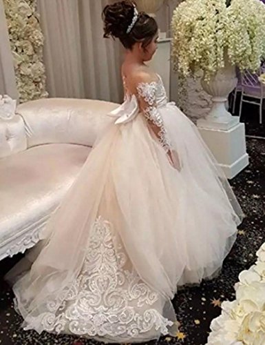 Muchxi Lovely Lace Flower Girls Dresses Kids First Communion Dress Princess Wedding Pageant Ball Gown All Ivory 6 #TOP1