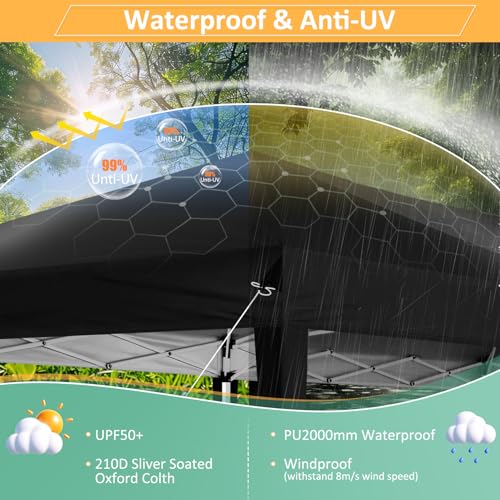 COBIZI 10x10 Pop up Canopy Tent, 10 by 10 Easy Setup Pop up Gazebo with 4 Sidewalls & Center Lock, Small Portable Instant Waterproof Outdoor Tent Canopy for Patio Backyard Vendor Event Sports, Black by COBIZI - Used condition - Image 4