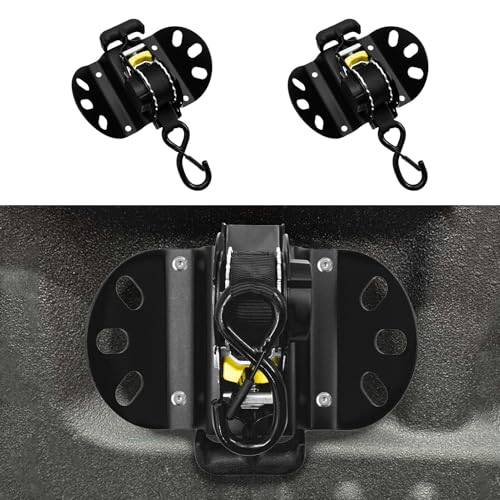 Image of 2pcs Retractable Ratchet Straps for Ford F-150 2015-2025 | Locking S-Hook Tie Downs Bed Mounted Auto-Retract Straps Heavy Duty Truck Bed Organizer No Drill Installation