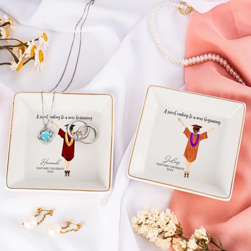KEMEILA Personalized Jewelry Dish, A Sweet Ending To A New Beginning, Graduation Gifts for Her 2024, Inspirational Graduation Gift, High School Graduate Gifts for Best Friend or Daughter - Thumbnail 2