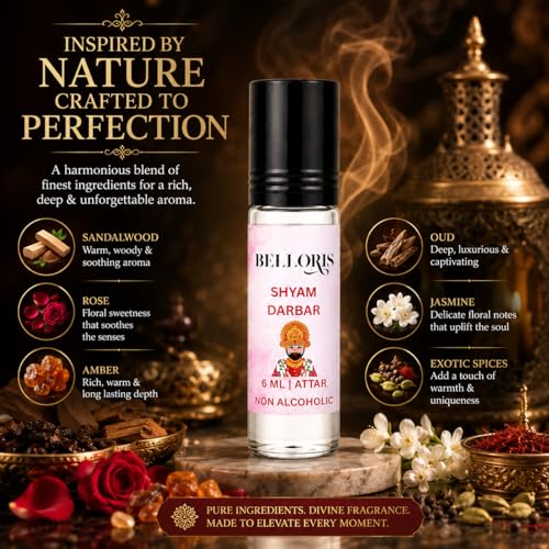 Image of Shyam Darbar Attar for Men & Women | 6 mL Roll-On Attar | Non Alcoholic Long Lasting Fragrance Oil | Traditional Premium Attar Perfume for Prayer & Special Occasions