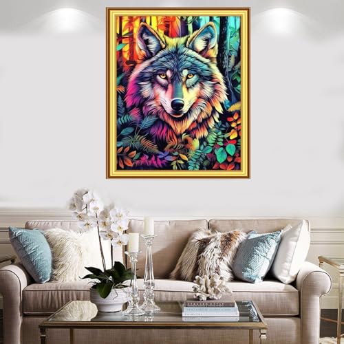 Image of Foxnyart Stamped Cross Stitch Kits Full Range of Embroidery Needlework Starter Kits for Beginners Adults 11CT Embroidery Patterns Art Crafts DIY Needlepoint Kit-Forest Wolf King 16x20 inch