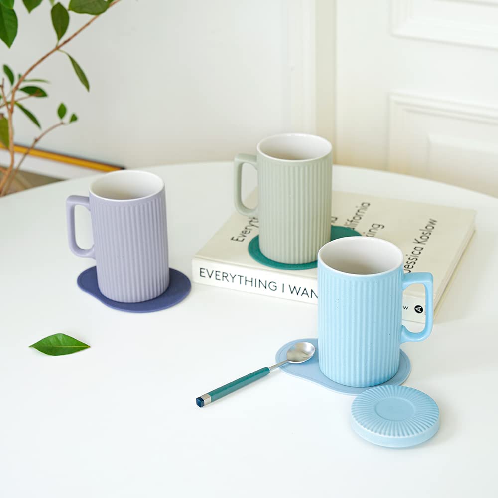 Amazon.com: Dostende Coffee Mug with Lid, 16oz Coffee mug and Tea cup with  Coaster - Suitable for Dishwasher and Microwave (Blue) : Home & Kitchen