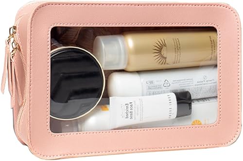 FFpaw Bolsas de viaje transparentes para artículos de tocador, bolsa transparente de TSA para cosméticos, bolsa ligera de PVC transparente con asa