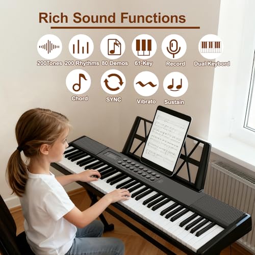 Learning Piano with Popular Songs: A Fun Approach 16 Buinblu Electronic Piano Keyboard,Bluetooth Foldable 61 Key Semi-Weighted Digital Pianos with Power Adapter,Pedal,Sheet Music Stand,Sticker,Bag,Gift for Beginners,Black #3