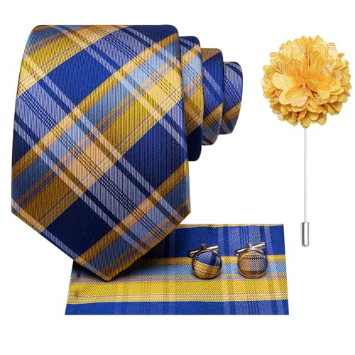 Image of Hi-Tie Men's Silk Ties Formal Woven Classic Necktie Pocket Square Cufflinks Lapel Pin Set Wedding Business