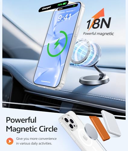 Image of FNTCASE for iPhone 15 Pro Max Case: [Compatible with Magsafe] [Screen Protector] Anti Yellowing Transparent Clear Magnetic Phone Cover - Military Grade Shockproof Drop Proof Protective Cases - Clear