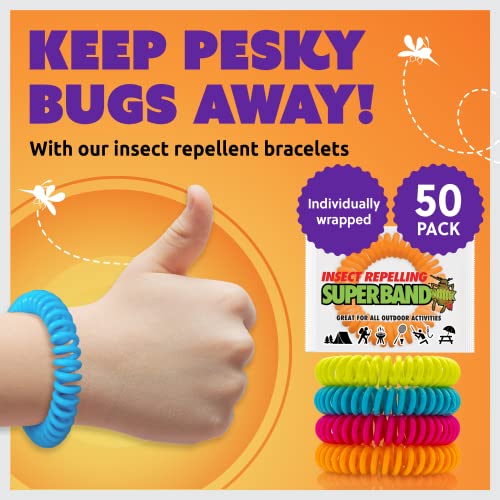 Superband Mosquito Repellent Bracelets For Adults & Kids - Pack Of 50 - Long Lasting, Natural Bug And Insect Repellent Bracelet - Waterproof, Individually Wrapped, Deet-Free Bands - Neon #TOP1