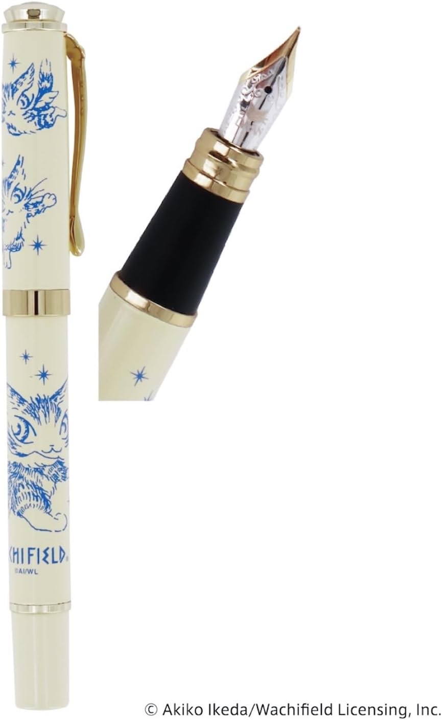 Wachi-Fird Cat Diyan Fountain Pen (Ivory) with Cartridge Converter Ink Color: Blue Black F Shape (Fine Point) eHONTOMO IP909898