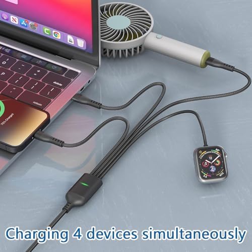 100W Multi Charge Cable for Apple iWatch/Dual USB C/Lightning, 10FT - 3