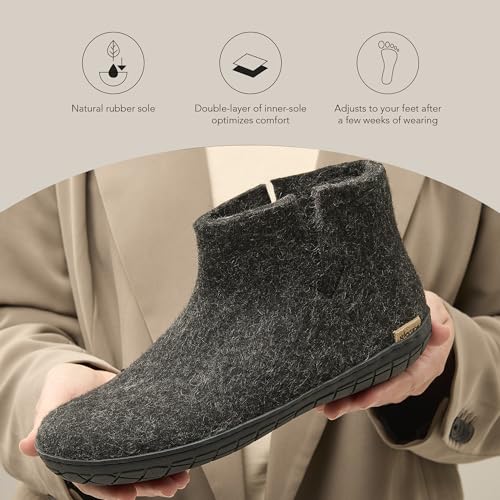 Image of Glerups 100% quality wool mix Boot Slipper with rubber sole - Unisex