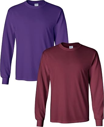 VISHTEA 2-Pack Ultra Cotton Long Sleeve Unisex Bundle Bulk Assorted Colors T-Shirt, Style G2400, Valued 2-Pack XL Purple/Maroon