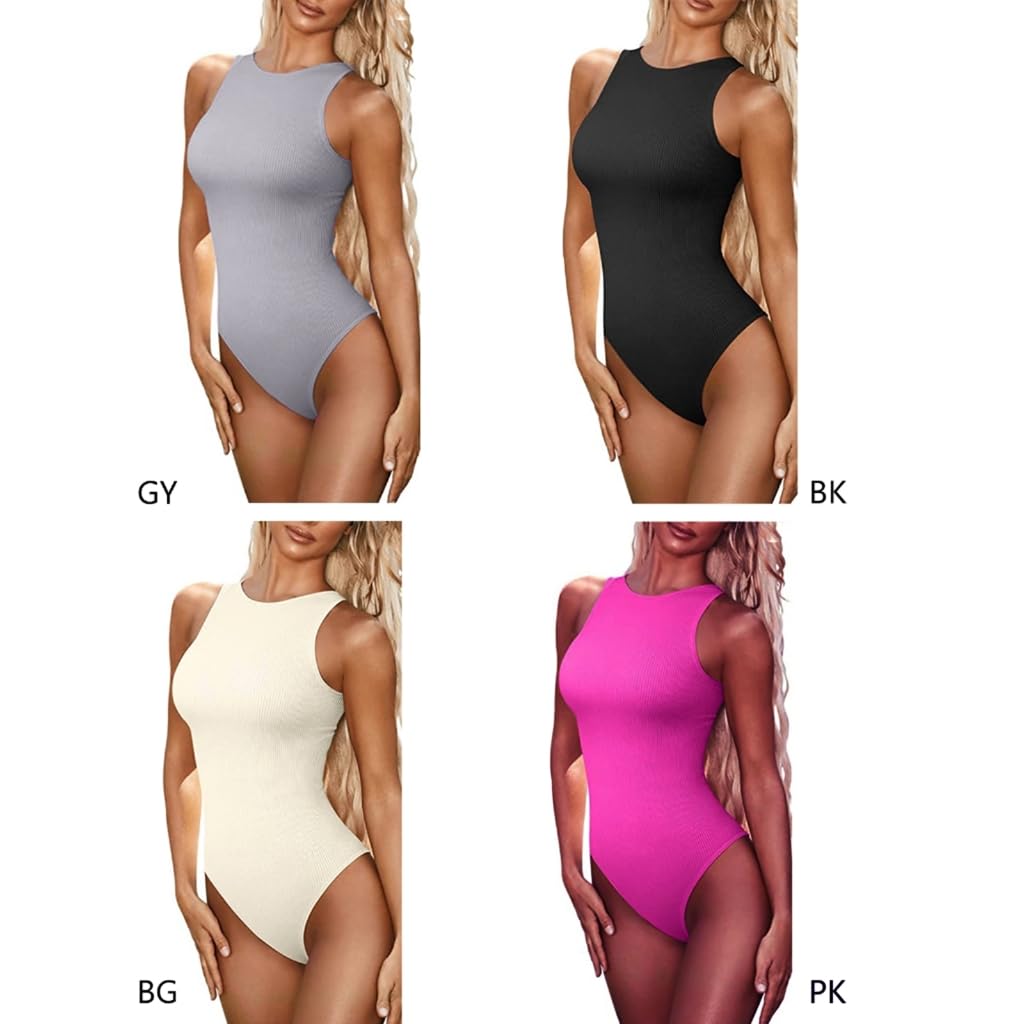 Body Donna A Costine 3 Pezzi - Sexy Un Pezzo Senza Maniche Con Scollo Alto (Nero) - Foto 8