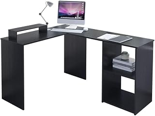 EUCO Computer Desk,Black Gaming Desk L-Shape Wood Corner Desk Large PC Gaming Desk Study Table for Home/Office,135x110cm
