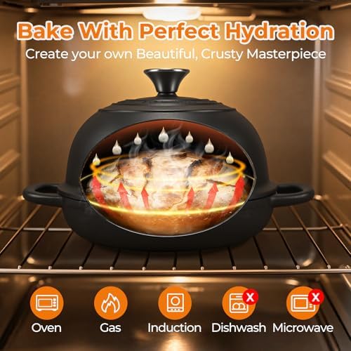 5QT Pre-Seasoned Cast Iron Dutch Oven For Bread Baking, Dutch Oven with Domed Lid, Sourdough Bread Baking Supplies, Multi-Functional Bread Pan For Baking, Frying, Roasting - Thumbnail 5