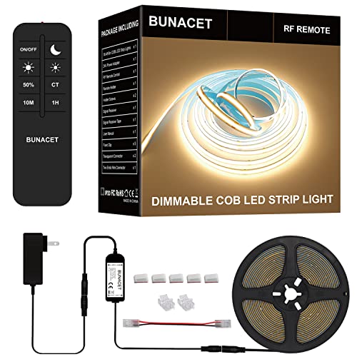 BUNACET COB LED Strip Lights 2880LEDs, Bright COB LED Strip Light 20ft LED Lights for Bedroom Counter LED Tape Lights 3000K Warm White COB Light Strips Dimmable LED Under Cabinet Lighting for Kitchen