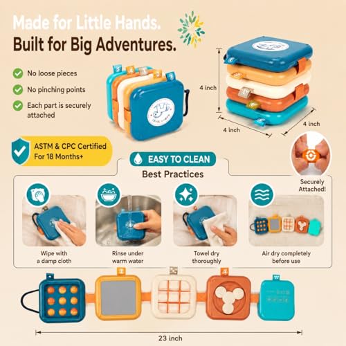 edusense Montessori Busy Board for Toddlers 1-3, Ultra-Light Travel Toys for Airplane & Car, BPA-Free, No Batteries, Easy-Clean Sensory Board, Fine Motor Skills Gift for 1 2 3 Year Old Boys Girls - Image 4