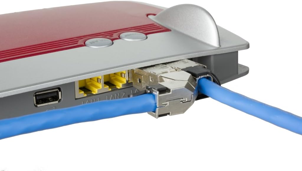 RJ45 connector plugged into a home router