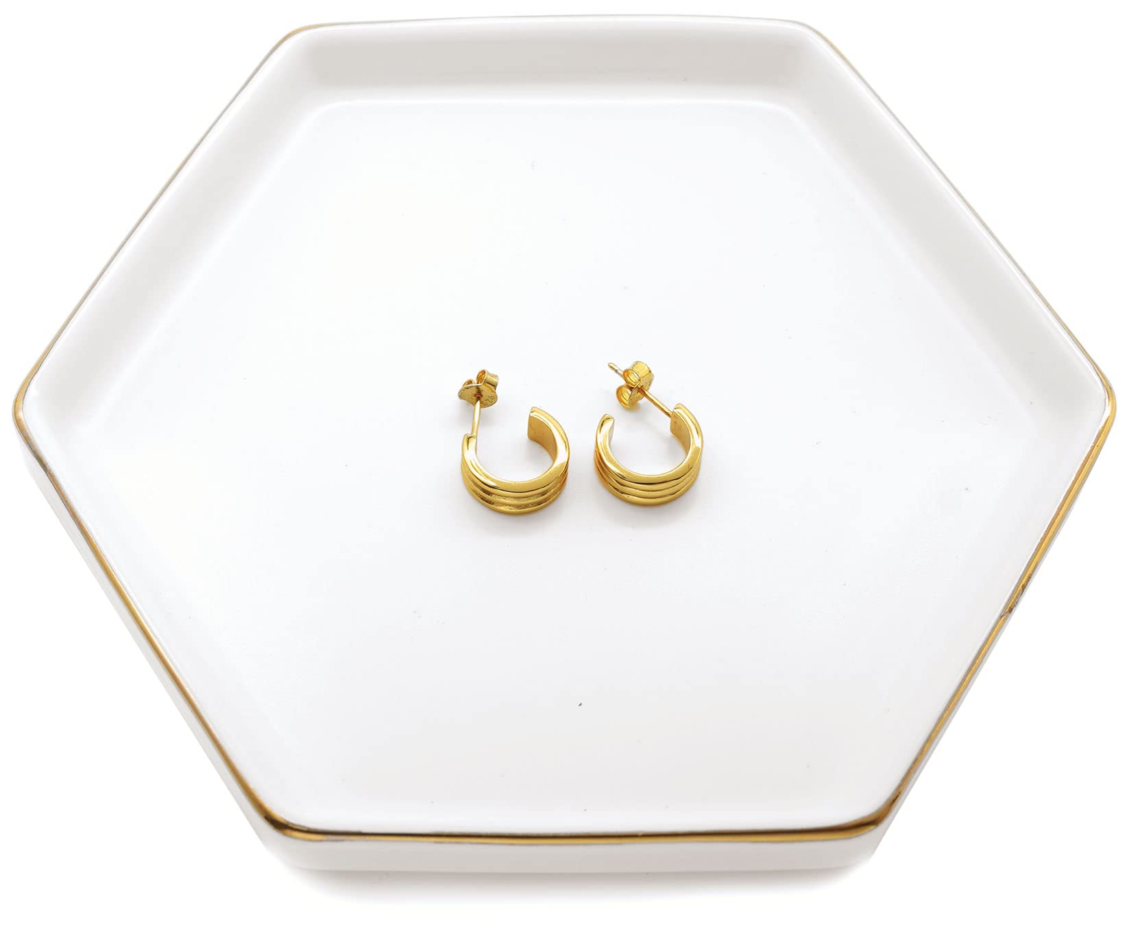 HANKOR 4.7 inch Ceramic Jewelry Dish Tray, Small Ring Holder Dish, White Catch All Trinket Tray for Keys Rings Earrings