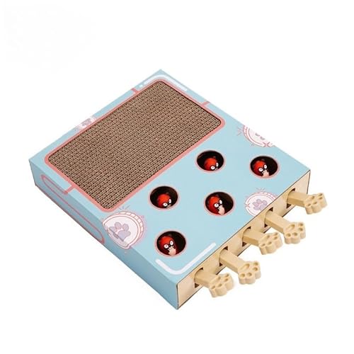Permangallop Interactief kattenspeelgoed, hout, speelgoed, mollen/muis, puzzeldoos met schattig cartoonspeelgoed voor katten, jacht, spelen, trainen, krabben, 5 gaten, A (A, game)