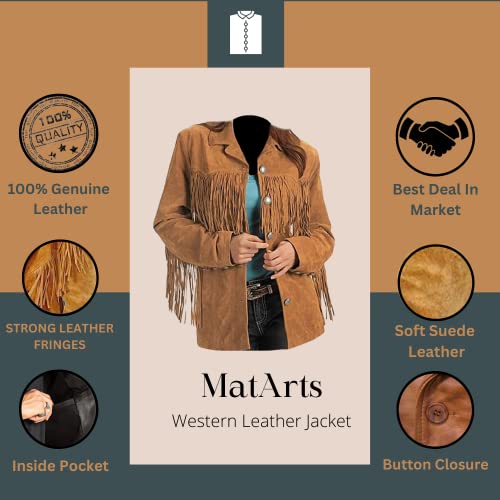 Matarts Western Cow-Lady 100% Genuine Suede Leather Coat For Women’s -Native American Jacket With Fringes - Brown (As1, Alpha, 4X_L, Regular, Regular) #TOP2