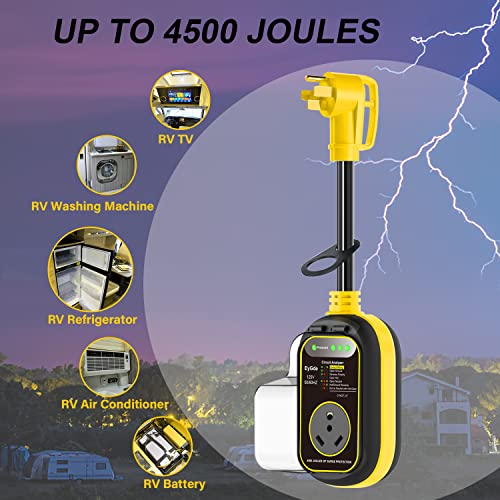 Image of EyGde 50 Amp to 30 Amp RV Adapter with Surge Protector Waterproof - Patented 4500J RV Circuit Analyzer Voltage Protector for Camper Travel Trailer - with Easy to Use Handle