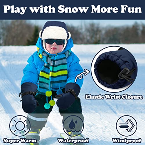 Image of Sarfel Toddler Mittens - Waterproof Snow and Ski Gloves for Kids, Baby Winter Mittens With Thinsulate, Navy, 1-2 Years