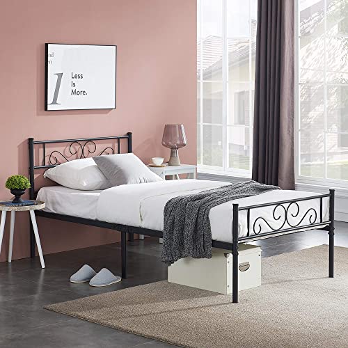 Vecelo Metal Platform Bed Frame Mattress Foundation With Vintage Headboard & Footboard, No Box Spring Needed, Easy Assembly, Twin, Black #TOP6