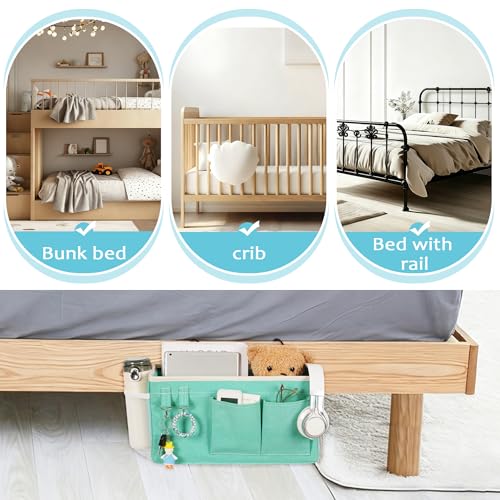 Image of Loghot Bedside Caddy /Bedside Storage Bag Hanging Organizer for Bunk and Hospital Beds,Dorm Rooms Bed Rails,Can be Placed Glasses,Books,Mobile Phones,Keys (Light Blue)