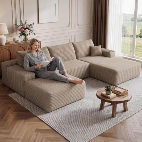 Image of Boneless Cloud Sectional Couch Modular Sofa with Ottoman for Living Room