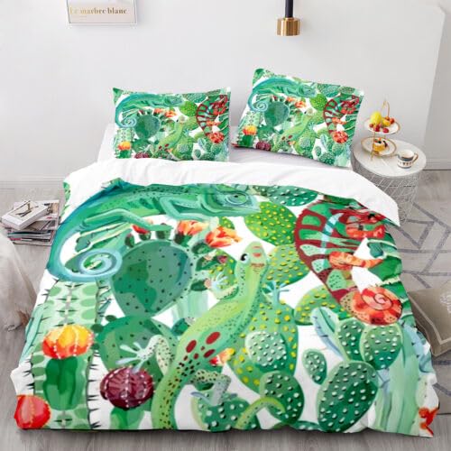 Housse de Couette 90x190 Lézard Vert avec Taie 65x65 Enfant Microfibre