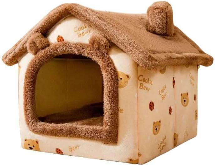 Pet Bed Pet Bed Foldable Cat Bed Pet Dog House Winter Cat Villa Kennel Removable Warm Nest Tents Pet Supplies-Brown Bear-S(30x36x31cm)