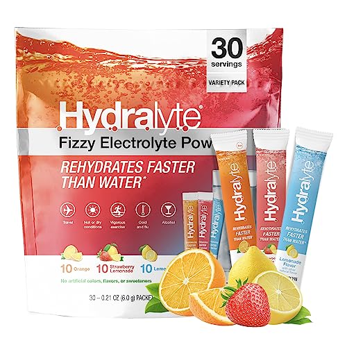 Hydralyte Low Sugar Rapid Rehydration - Lightly Sparkling Electrolyte Powder Packets, 8 oz Serve | Variety Hydration Packets | Hydration for Heat, Travel, Exercise and Bachelorette Parties (30 Count)