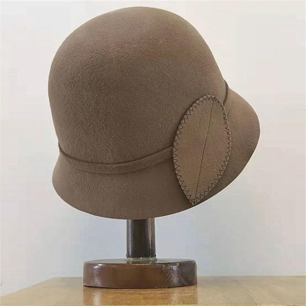 Cappello invernale da donna in tinta unita in lana caldo cappello alla benna con foglie decorare signora chiesa partito cloche cappello a bombetta