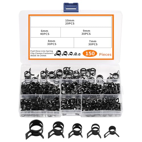 150 Pièces Colliers De Serrage À Ressort, Zinc Noir, 6/7/8/9/10 Mm, Pour Tuyaux Carburant/Eau/Air/Vide En Silicone, Bricolage Auto & Maison