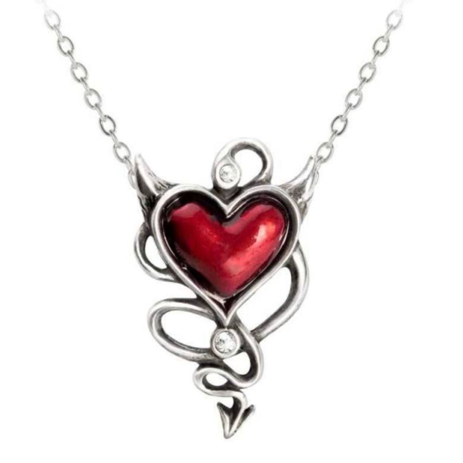Devil Heart Necklace England Sinful Blood Red Naughty Enamel Gothic