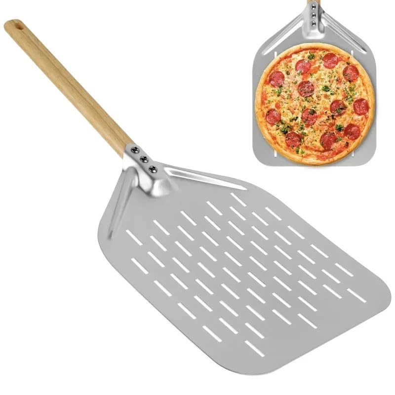Pala Per Pizza Pala for pizza antiaderente da 12 pollici, in metallo, con manico in legno, accessori for pasticceria e, for cucina, forno casa
