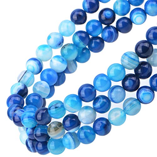 Image of 100Pcs 8mm Blue Stripe Agate Smooth Round Shape Natural Gemstone Loose Beads for 100pcs per Bag (Blue Agate, 8MM)