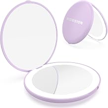 WOBSION LED Compact Mirror with 10X Magnification | 3.5-Inch 2-Sided Portable Travel Makeup Mirror for Purse and Handbag, Lighted Pocket Mirror, Purple