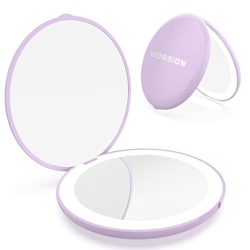 Espelho compacto WOBSION com iluminação LED e ampliação 10X