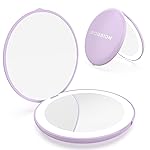 WOBSION Travel Compact Mirror,Portable 1x/10x LED Makeup Mirror with Magnification,Handheld 2-Sided Pocket Mirror, 3.5in Small Mirror for Purse,Handbag,Gift,Purple