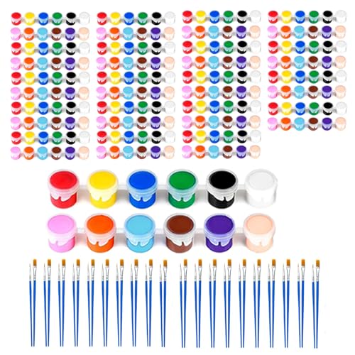 20 Pack Mini Acrylic Paint Set 12 Colors Washable Paint Strips for Kids & Adults - Includes 40 Brushes (20 Flat + 20 Pointed) 280 PCS kids Paint Kits for Easter Eggs Birthday Classroom Party