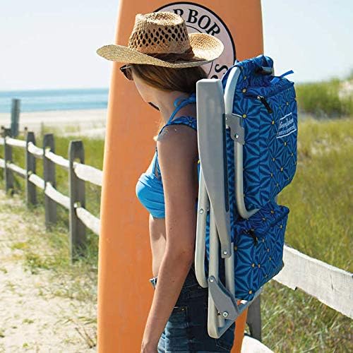 2 Tommy Bahama Backpack Cooler Chair with Storage Pouch and Towel Bar (Blue Weave and Blue Weave)