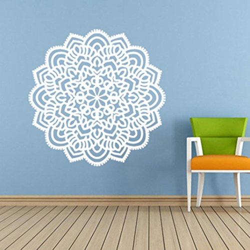 Fheaven PVC Mandala Flower Indian Bedroom Wall Decal Vinyl Art Stickers Mural Home Family for Beding Room, Dining Room (white 2)