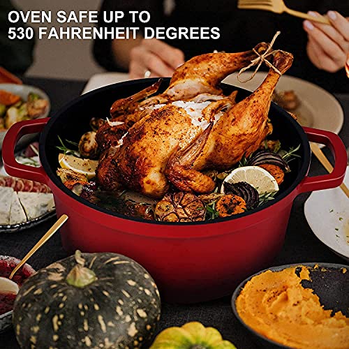 Swiflon Dutch Oven Pot With Lid 6.8-Qt Cast Aluminum Nonstick Casserole, Lightweight Cookware Braiser Pot Suitable For Meats, Soups, Bread Baking In Oven, Red #TOP5