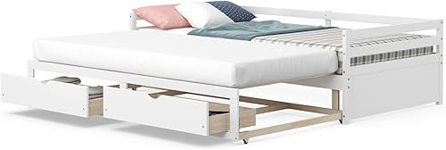 Miniatura 9 de DORTALA Moderna cama nido de tamaño individual a matrimonial con nido extraíble y 2 cajones de almacenamiento cama nido individual para niños y