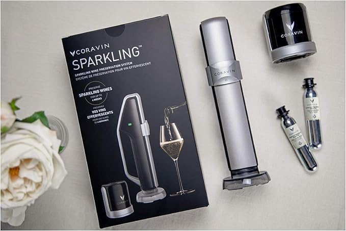 Coravin Sistema di Conservazione per Spumante - Conserva lo Spumante per 4 Settimane - Salvavino per Spumante - con Capsule Pure di CO2 Gas Spumante - per Champagne e Altri Spumanti