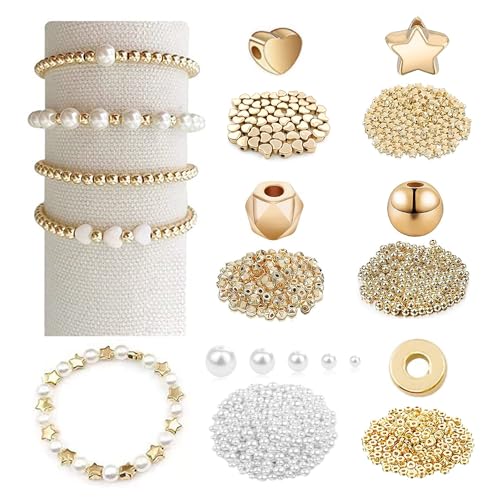 Reviews de Kits para hacer bisutería Top 10. 48 Juego de Cuentas Espaciadoras Doradas, Cuentas de Cristal Redondas 4/6/8/10/12mm Perlas para Manualidades con Cuentas Espaciadoras Doradas de 5 Formas Para Hacer Joyas, Aretes,...